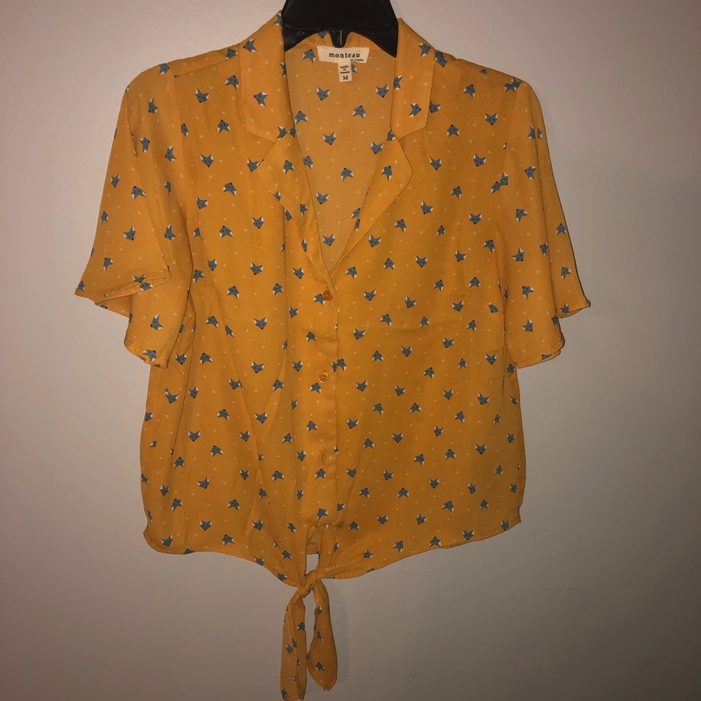 Vintage looking Fox Tie at waist Top - Size M